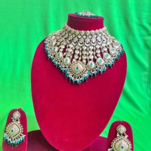 Kundan & Green Stone Bridal Choker Necklace Set with Earrings