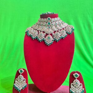 Kundan & Emerald Green Choker Necklace Set with Earrings