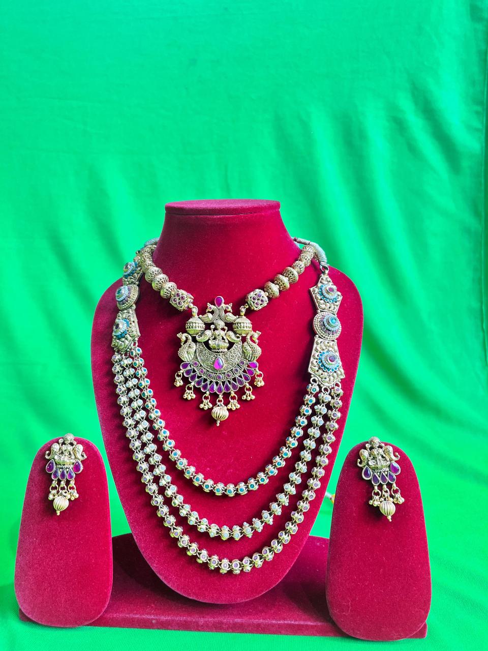 Antique Temple Design Bridal Necklace Set with Earrings