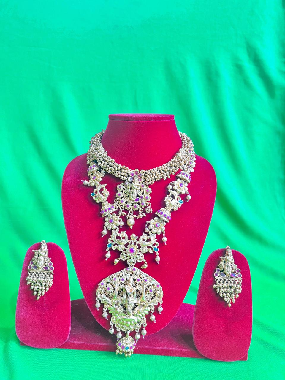 Antique Temple Design Bridal Necklace Set with Earrings
