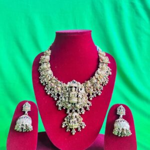 Antique Temple Design Necklace Set with Jhumkas